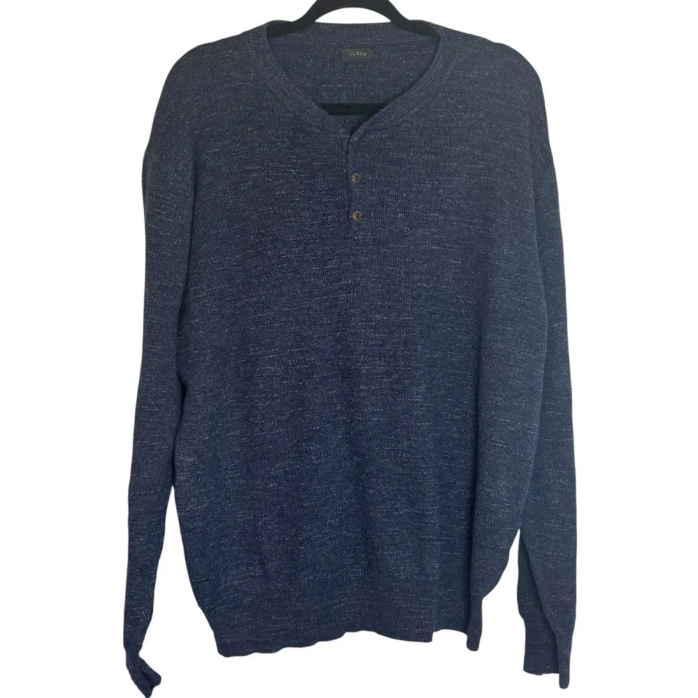 J. Crew Men's Donegal Tweed Henley XLarge Sweater in Navy